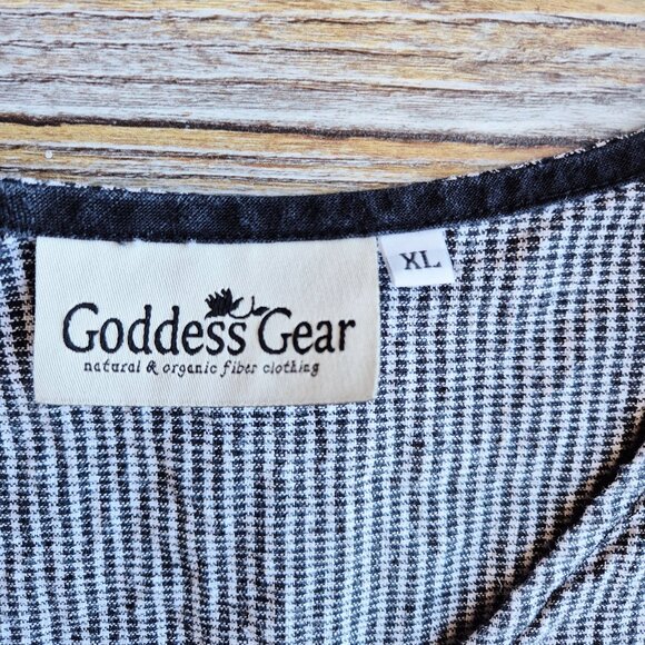 Goddess Gear Linen Cotton Houndstooth Lagenlook Ruffle Dress Short Sleeve - Picture 7 of 11